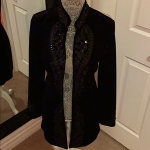 Chico’s blk velvet coat w/blk beads & embroidery